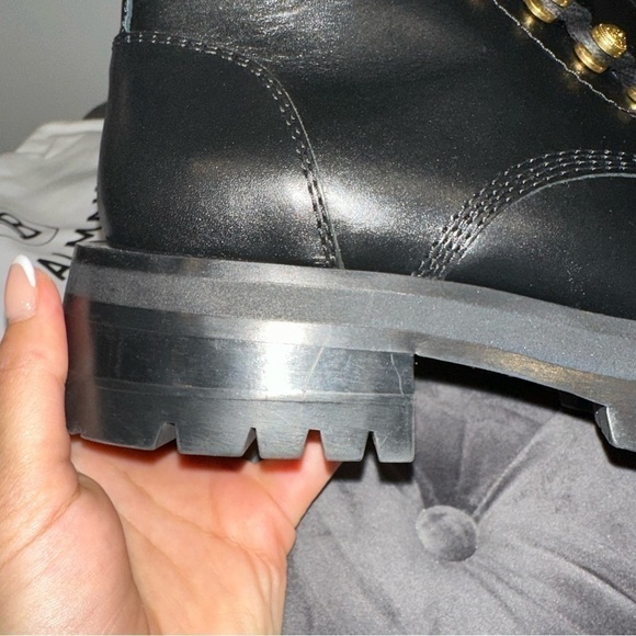 New Size 36.5 Balmain Calfskin Button Cuff Ranger Boots Black Gold - Picture 5 of 9